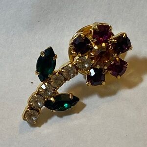 VTG Ballou Reg'd Multicolor Prong Crystal Flower  Pin Lapel Tie Unisex